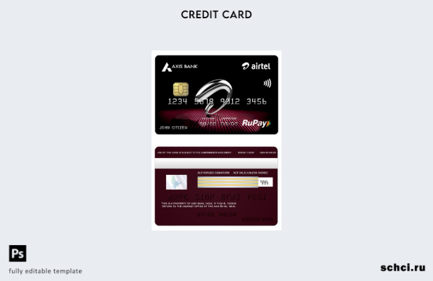 цифровая загрузка шаблона кредитной карты India Axis Bank Airtel RuPay